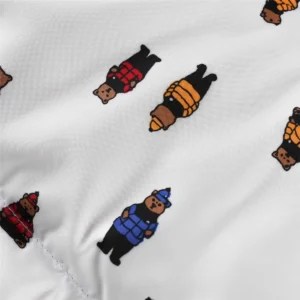 Polo Ralph Lauren Bear Print Shirt pattern white cotton fabric with multicolor bear in puffer jackets design