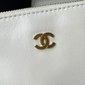 Chanel zippered pouch white leather gold-tone metal double C logo accessory