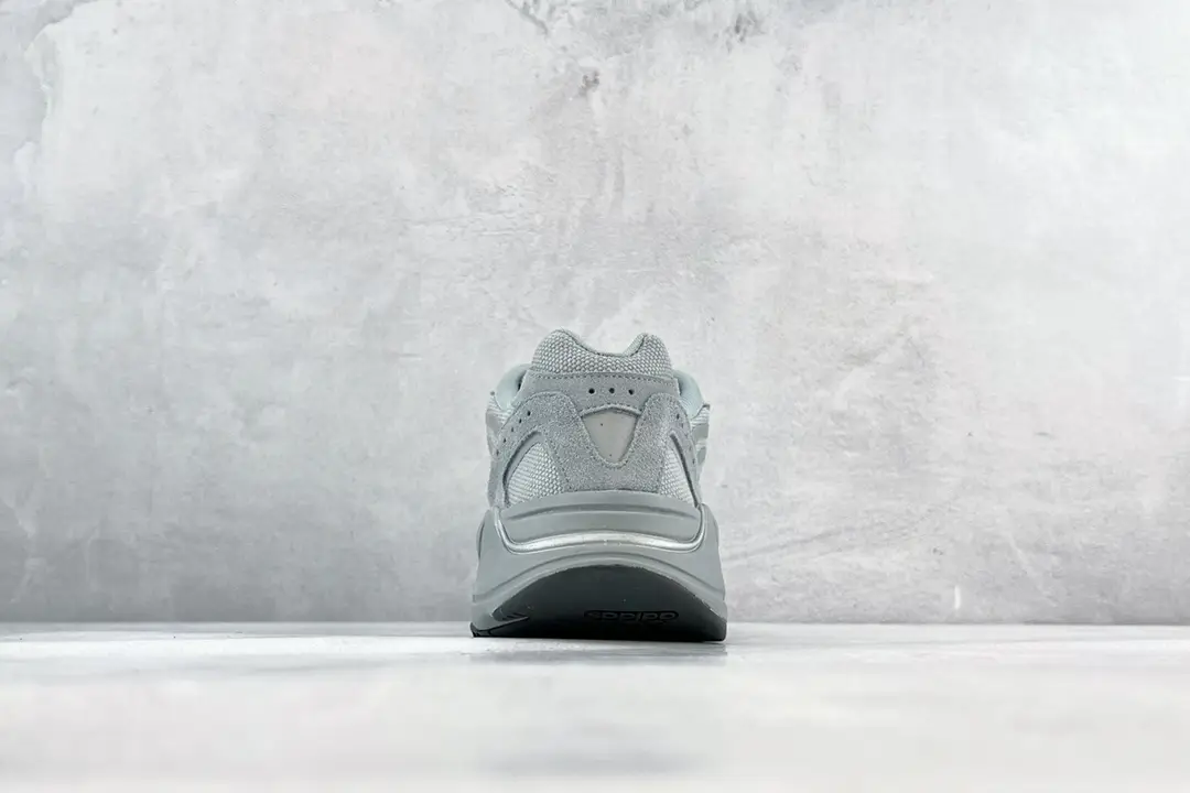 Adidas Yeezy Boost 700 Magnet gray suede mesh sneakers rear view on white floor