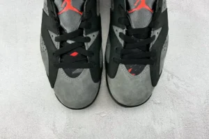 Air Jordan 6 Retro Cool Grey black red suede leather sneakers close-up top view