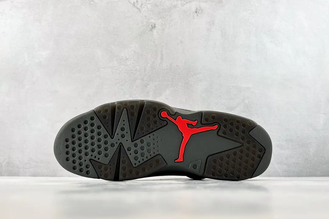 Air Jordan 6 Retro Black University Red rubber sole sneakers with red Jumpman logo detailing