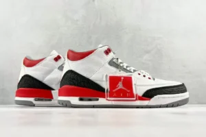 Nike Air Jordan 3 Retro White Fire Red Black cement leather sneakers with Jumpman tag