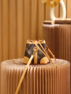 Louis Vuitton Nano Noe BB M68376 monogram canvas mini bucket bag brown natural leather trim