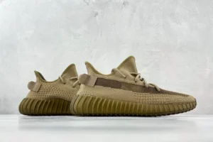 Adidas Yeezy Boost 350 V2 earth brown knit fabric sneakers with ribbed rubber sole