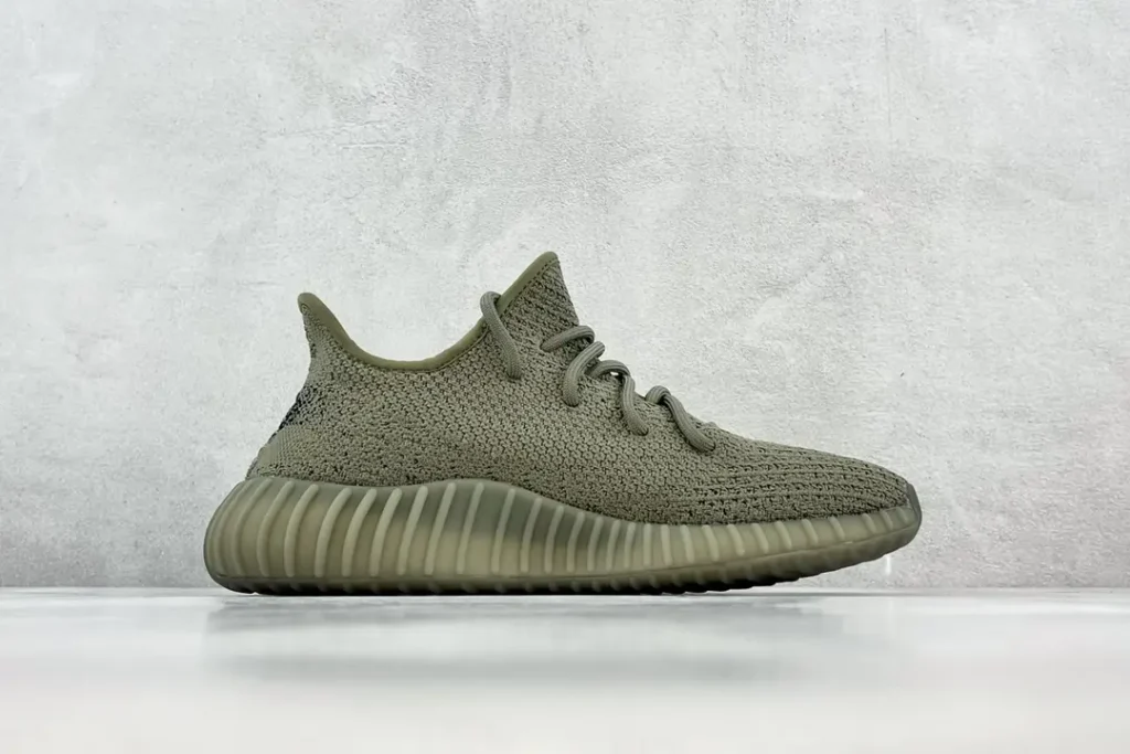 Adidas Yeezy Boost 350 V2 Earth olive green Primeknit sneakers with ribbed sole