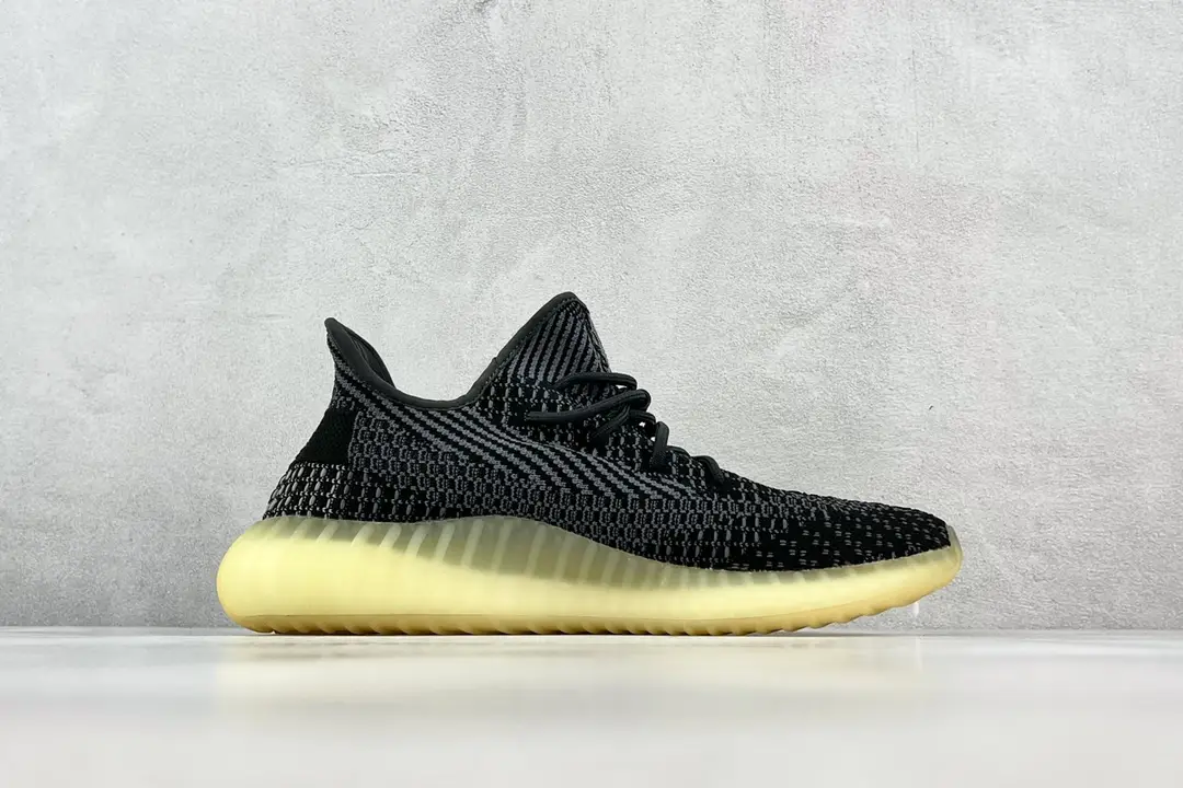 Adidas Yeezy Boost 350 V2 black grey Primeknit sneakers translucent yellow sole