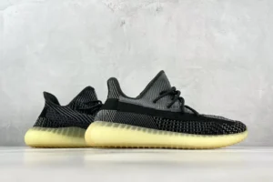 Adidas Yeezy Boost 350 V2 black grey Primeknit sneakers with translucent yellow sole