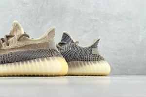 Adidas Yeezy Boost 350 V2 Mono Mist earth grey cream knit fabric sneakers with translucent sole