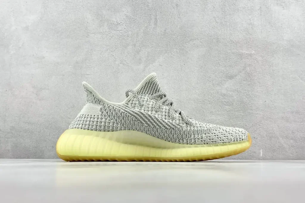 Adidas Yeezy Boost 350 V2 Citrin grey cream knit fabric sneakers with yellow translucent sole