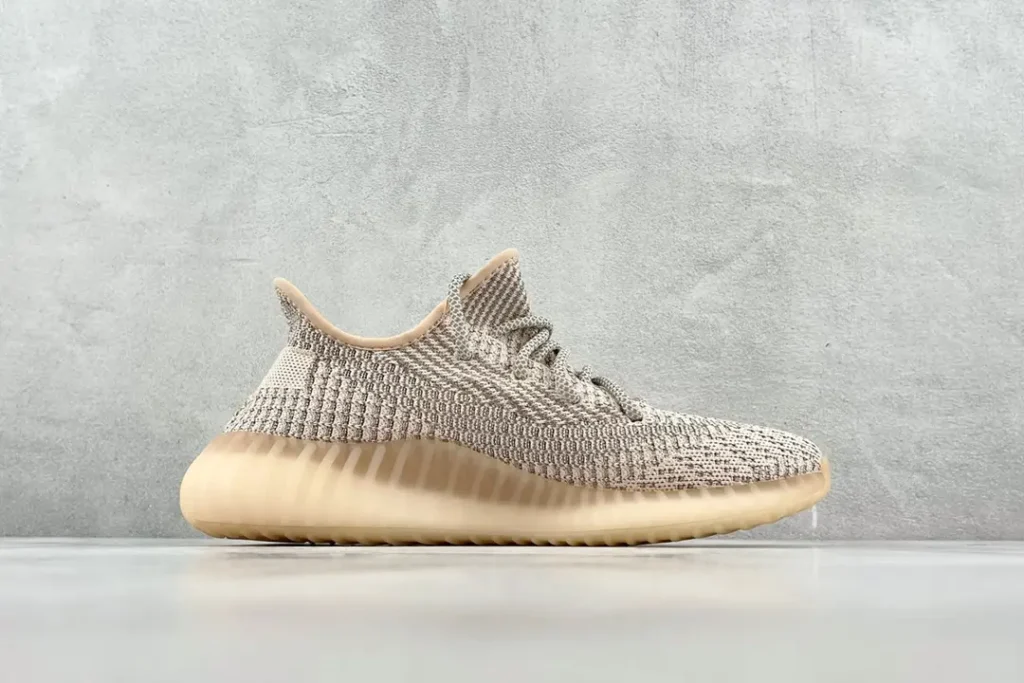 Adidas Yeezy Boost 350 V2 sesame beige Primeknit sneakers with gum sole rubber outsole