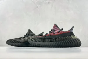 Adidas Yeezy Boost 350 V2 black red reflective primeknit sneakers with ribbed rubber sole