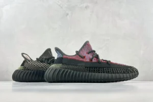 Adidas Yeezy Boost 350 V2 Black Red Blue Primeknit sneakers with ribbed black sole