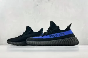 Adidas Yeezy Boost 350 V2 black blue Primeknit sneakers with ribbed rubber sole
