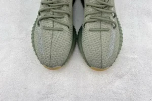 Adidas Yeezy Boost 350 V2 Desert Sage green knit fabric sneakers with translucent stripe and gum sole