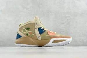 Nike Kyrie 8 Infinity EP replica sneakers featuring a beige and blue design with floral embroidery, showcasing performance-focused features for basketball enthusiasts.