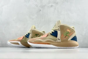 Nike Kyrie 8 Infinity EP replica sneakers in beige and blue with floral design, showcasing performance features suitable for basketball enthusiasts.