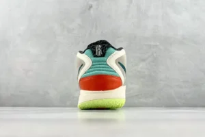 Nike Kyrie 7 sneaker multi-color leather and mesh basketball shoe with green outsole and black logo heel tab