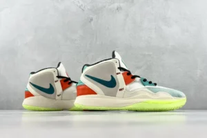 Nike Dunk High Up white green orange teal leather sneakers with neon sole