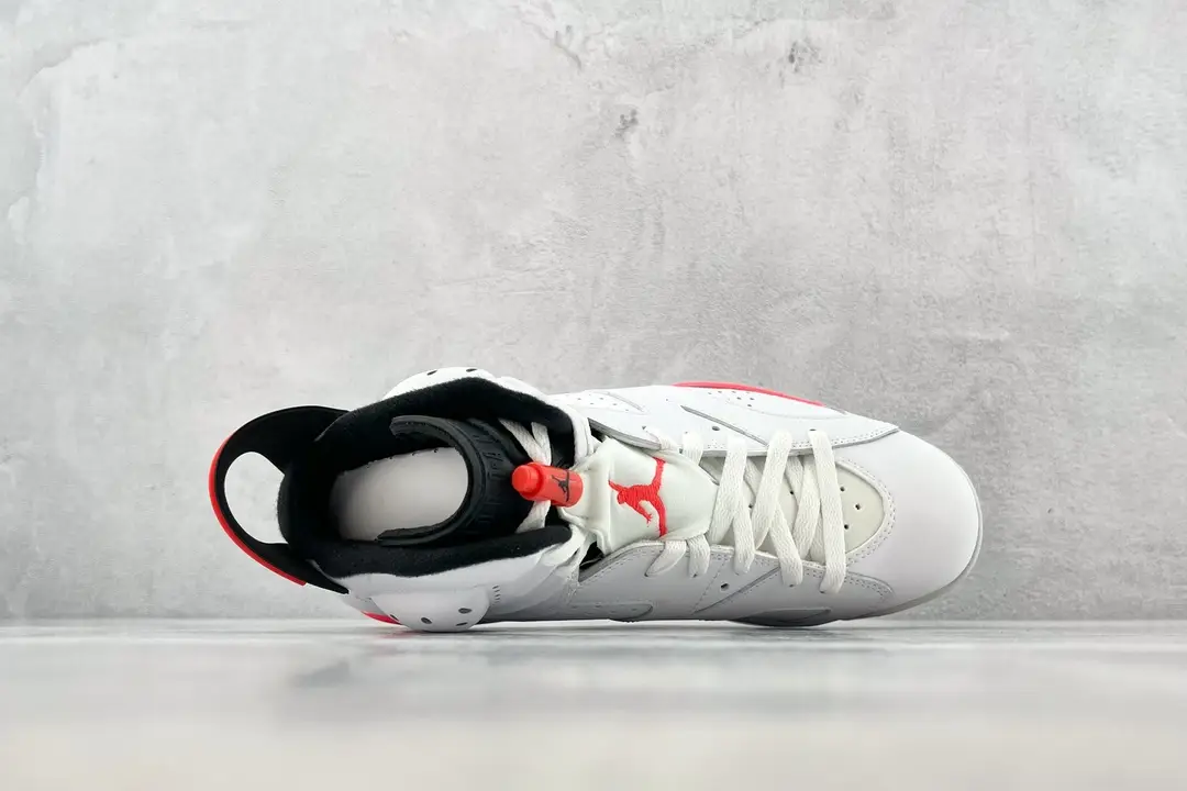 Nike Air Jordan 6 Retro White Infrared black red leather sneakers top view