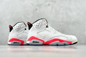 Nike Air Jordan 6 Retro white fire red black perforated leather sneakers