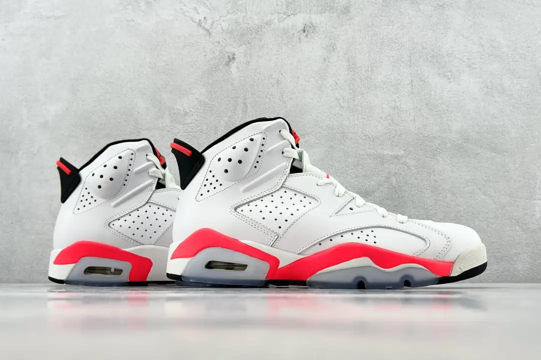 Nike Air Jordan 6 Retro white fire red black perforated leather sneakers
