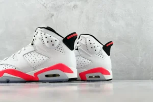 Nike Air Jordan 6 Retro White Infrared leather sneakers with visible air sole and perforated panels