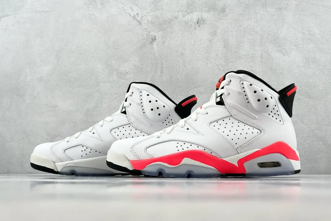 Nike Air Jordan 6 Retro white infrared black red leather sneakers with perforated details