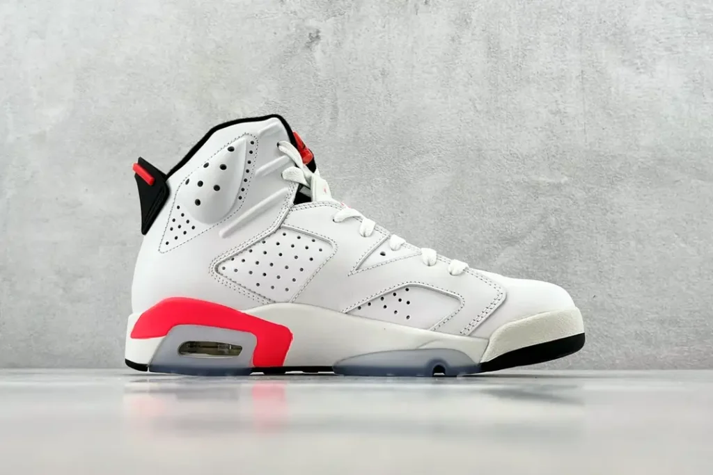 Nike Air Jordan 6 Retro white infrared black leather basketball sneakers with visible air sole