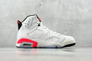 Nike Air Jordan 6 Retro white infrared black leather basketball sneakers with visible air sole