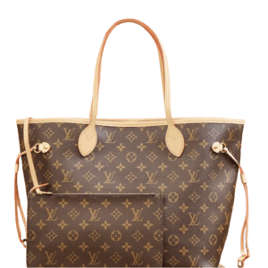 Louis Vuitton Neverfull GM large brown monogram canvas tote bag leather trim