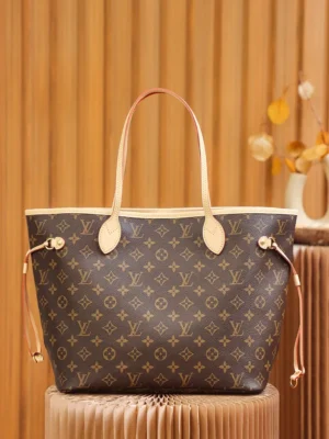Louis Vuitton Neverfull MM M40995 monogram canvas tote bag brown leather trim