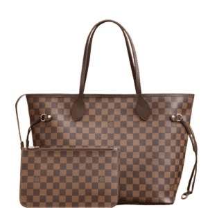 Louis Vuitton Neverfull MM tote bag brown Damier Ebene canvas leather trim with pouch