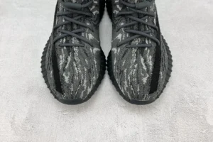 Adidas Yeezy Boost 350 V2 black grey striped Primeknit sneakers with black rubber sole