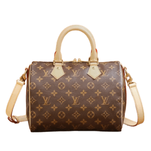 Louis Vuitton Speedy 30 monogram canvas handbag brown leather trim detachable strap
