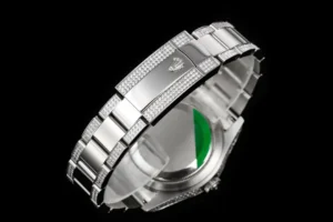 Rolex Oyster Perpetual silver stainless steel bracelet watch with diamond pavé center links clasp