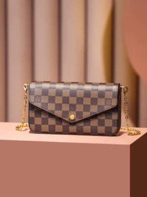 Louis Vuitton Favorite MM N41215 brown Damier Ebene coated canvas chain bag with leather trim