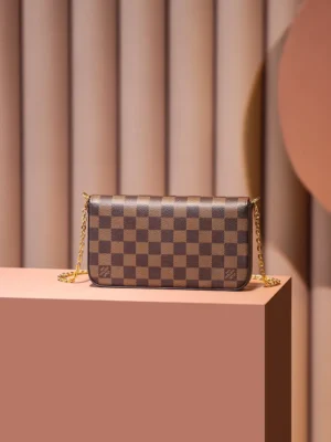 Louis Vuitton Favorite MM bag N41279 Damier Ebene coated canvas with gold chain strap brown leather trim