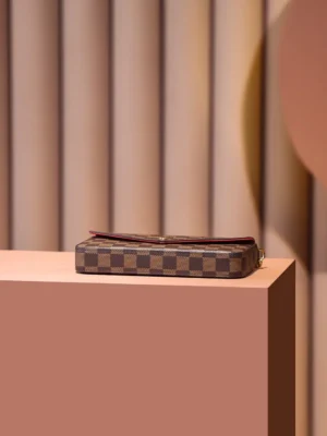 Louis Vuitton Zippy Wallet Damier Ebene N60014 brown coated canvas leather trim compact design