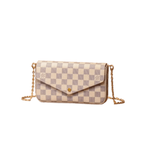 Louis Vuitton Pochette Felicie small bag Damier Azur canvas beige leather gold chain