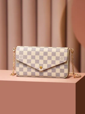 Louis Vuitton Favorite PM Bag N41216 Damier Azur canvas with gold chain strap and leather trim