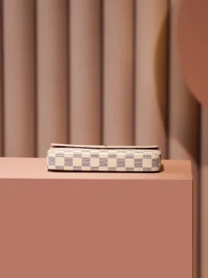 Louis Vuitton Pochette Felicie PM N60235 Damier Azur canvas clutch bag beige brown leather trim