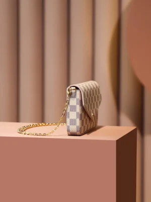 Louis Vuitton Favorite PM N55212 Damier Azur canvas chain shoulder bag beige gold hardware