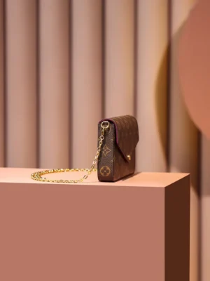 Louis Vuitton Felicie Pochette GM M61854 monogram canvas crossbody bag brown leather gold chain