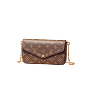 Louis Vuitton Pochette Felice small bag brown monogram canvas gold chain strap leather trim