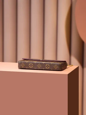 Louis Vuitton Pochette Felicie PM monogram canvas clutch bag brown leather gold chain