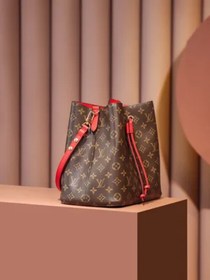 Louis Vuitton NéoNoé Bucket Bag Medium M44021 monogram canvas red leather drawstring closure