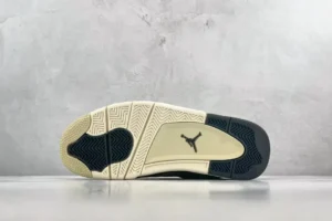 Nike Air Jordan 4 OG Black Canvas White Rubber Sole sneakers outsole view with Jumpman logo