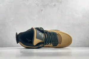 Air Jordan 4 Retro Wheat brown black leather sneakers with mesh panels and black laces