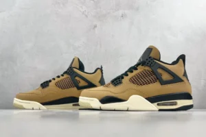 Nike Air Jordan 4 Retro Wheat light brown black sail leather sneakers with mesh panels