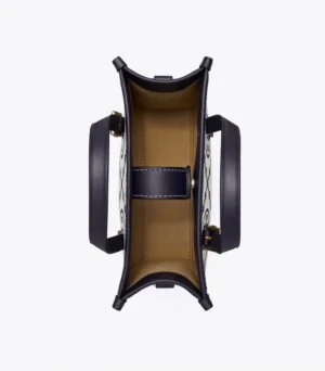 Gucci GG Tote Bag medium black leather and beige canvas with signature monogram print interior view